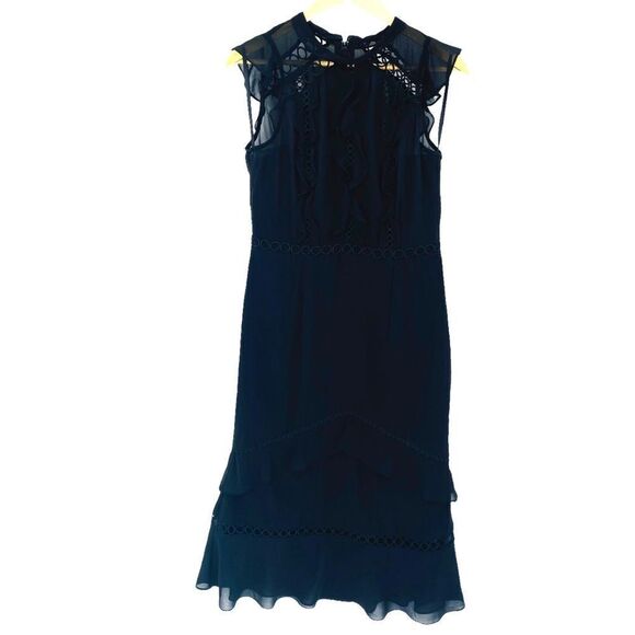 Lumier by Bariano black long ruffle dress size large - Picture 3 of 9
